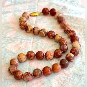 Picture (or zebra) jasper 12mm beaded necklace 18” w/ 14K gold clasp